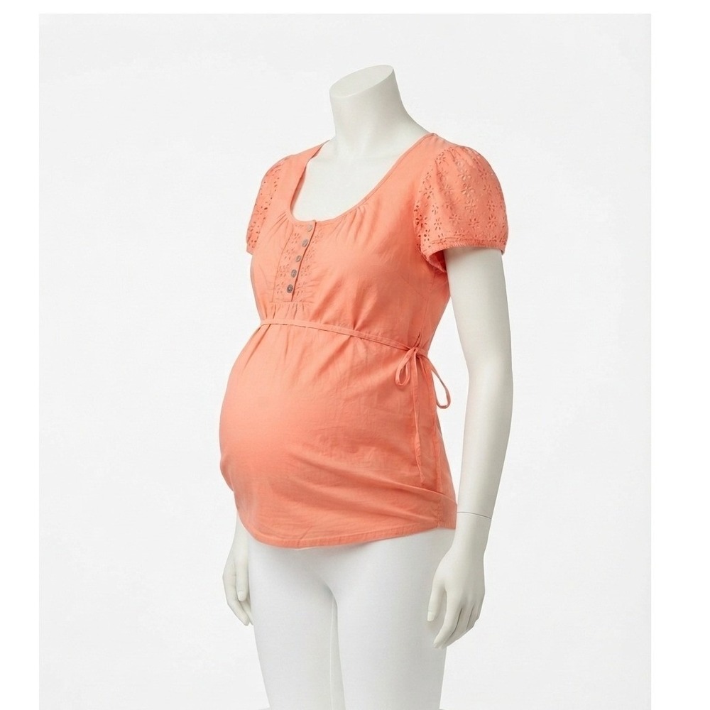 Motherhood‎ Maternity Orange Eyelet Puff Sleeve Cotton Blouse Top XL 9
